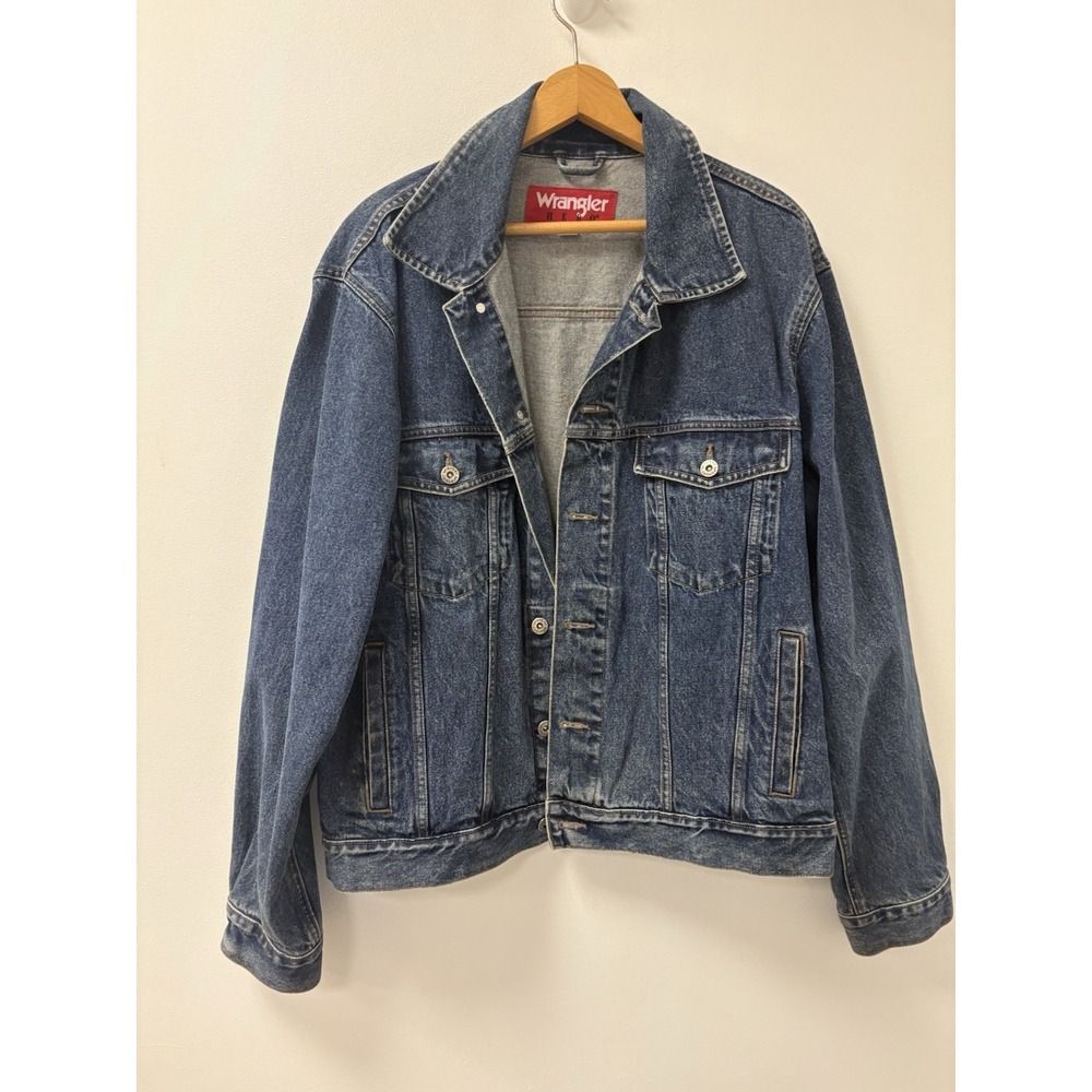 Vintage 1991 Wrangler Hero Blue Denim Jean Jacket Mens Size L Cowboy Western